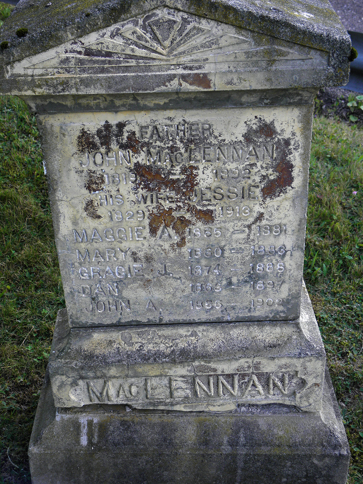 Photo of headstones/John MacLennan d1892 hdstn unkn cem NS